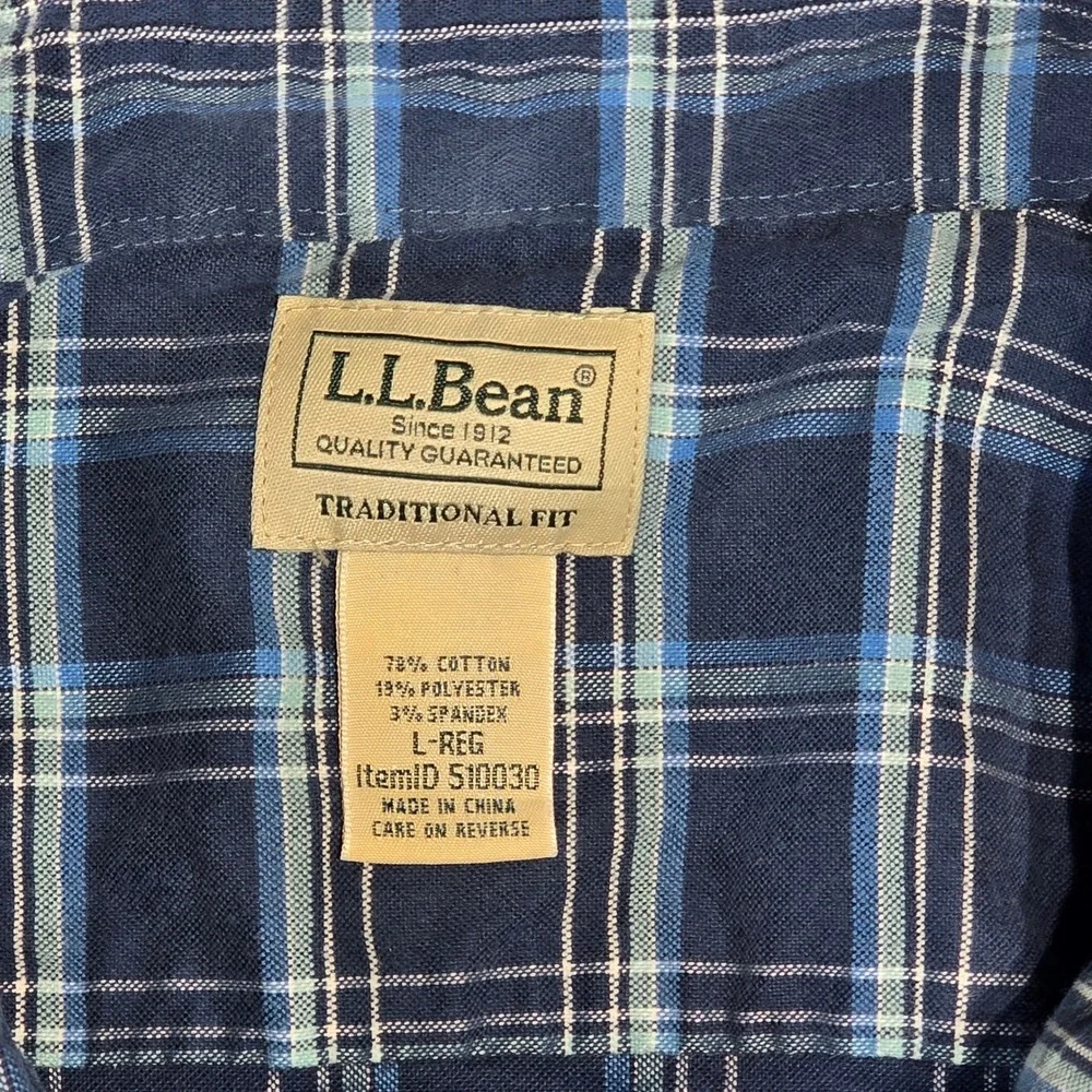 LL‎ Bean Mens Traditional Fit Blue Plaid Long Sleeve Button Down Shirt Large